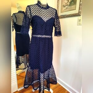 Bardot Fiona Navy mesh crochet dress